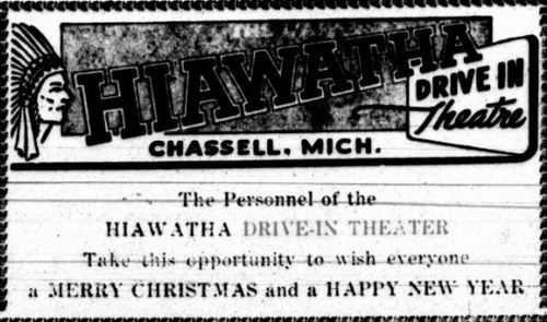 Hiawatha Drive-In Theatre - Dec 1953 Christmas Ad